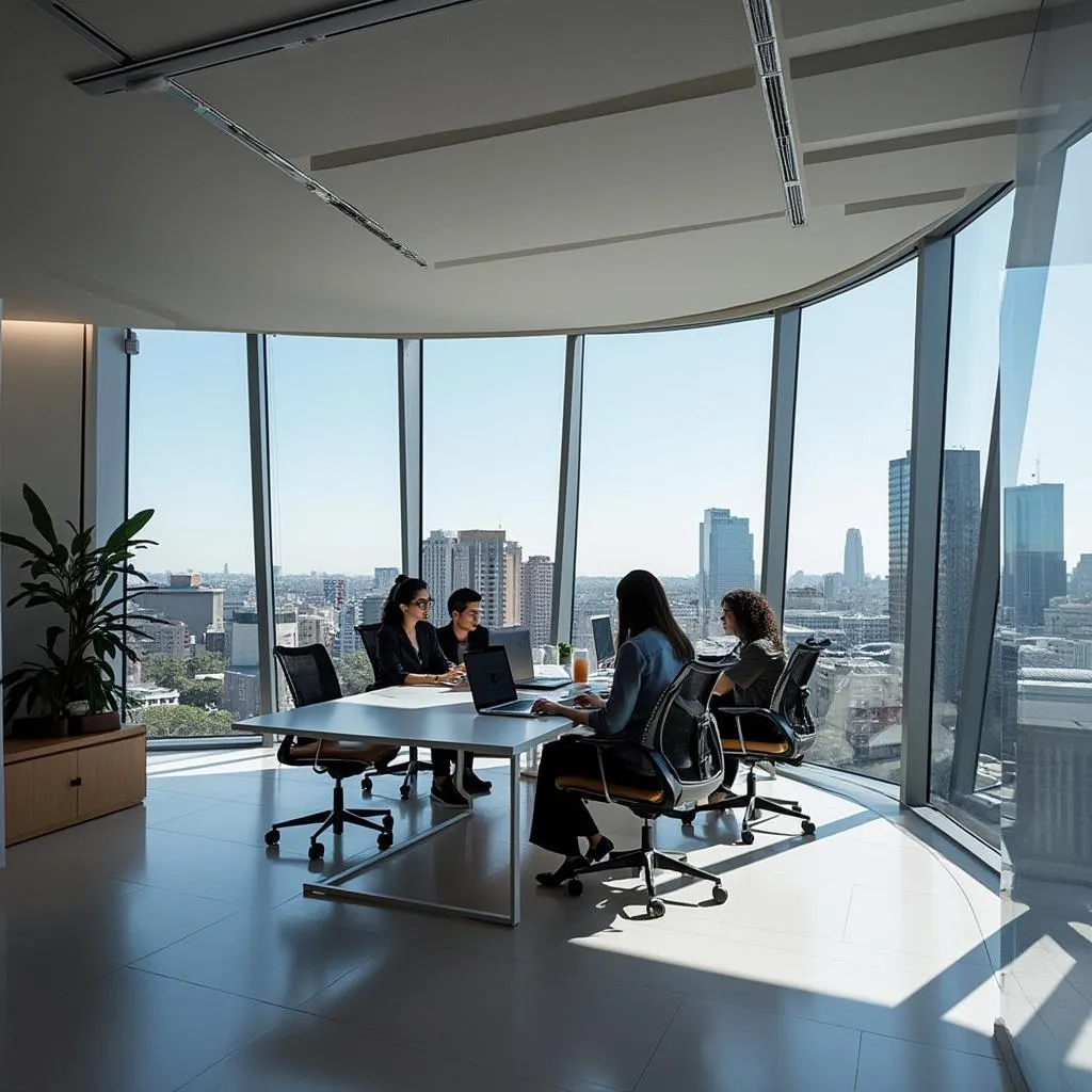 Moderna oficina de consultoría financiera en Buenos Aires con vistas a la ciudad